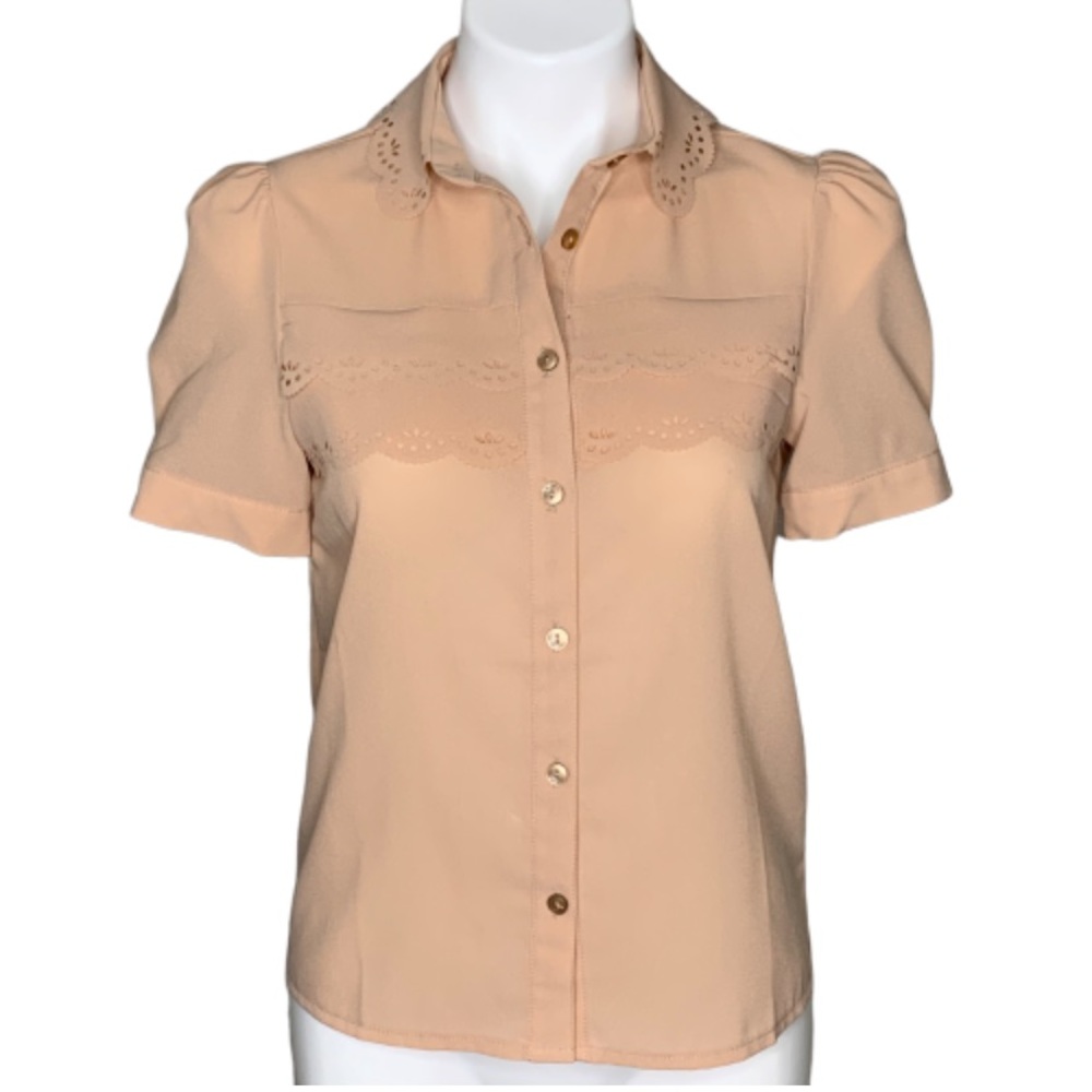ASOS Peach Button Up Laser Cut Blouse 4
